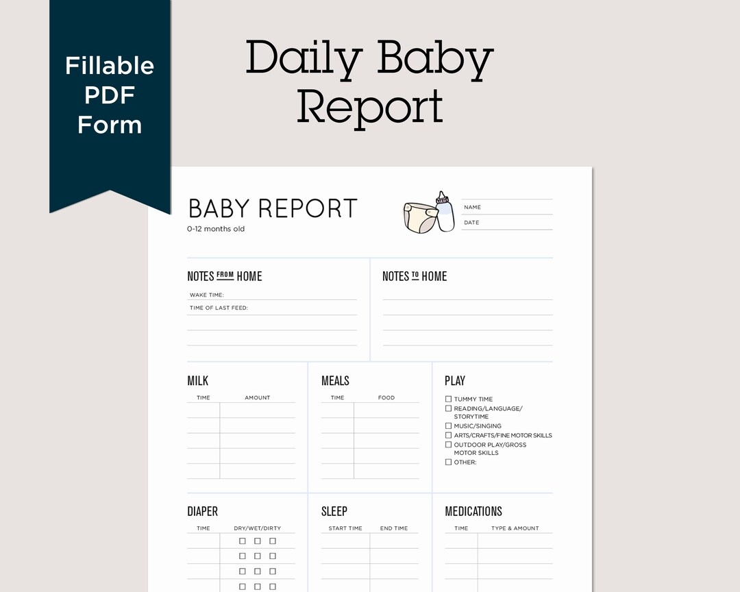 Baby Report Daily Baby Tracker For Nanny Daycare In home Preschool Babysitter Printable Fillable PDF Etsy