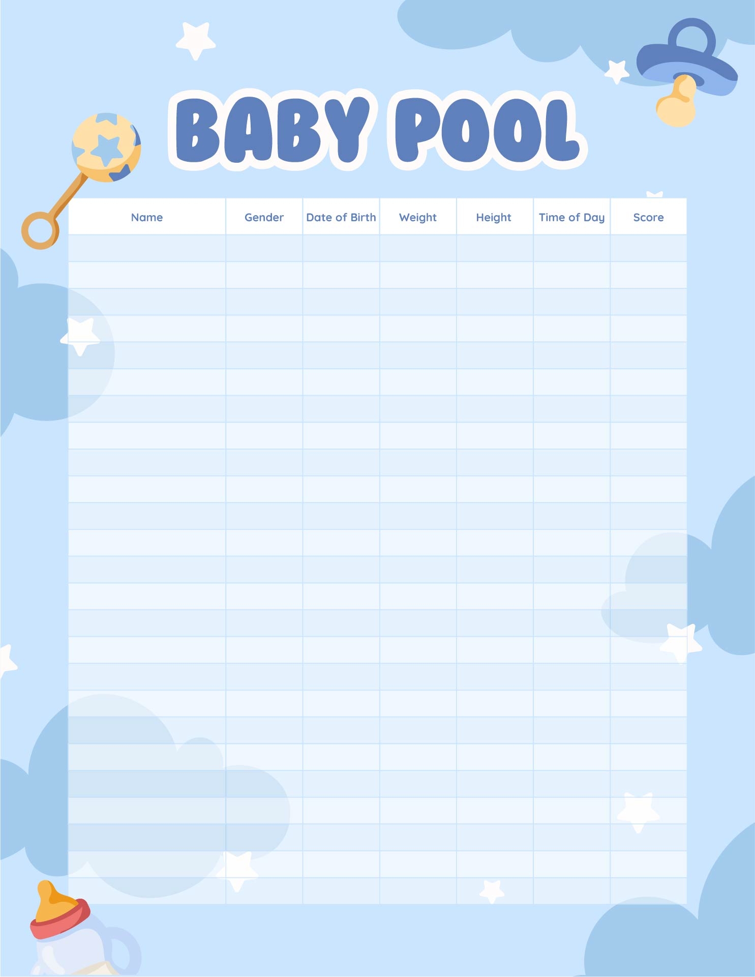 Baby Pool Guessing Game Printable