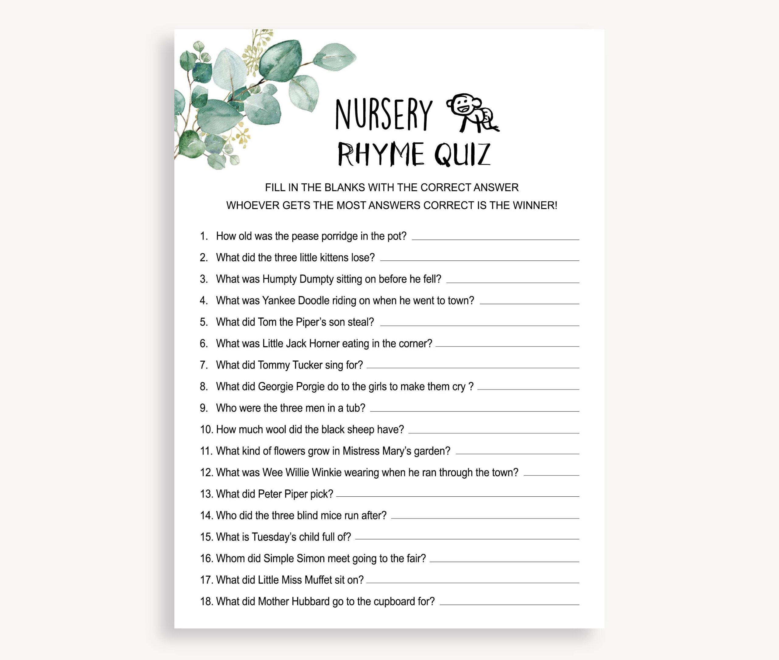 Baby Shower Nursery Rhyme Game Digital Nursery Rhyme Game Fill In The Blank Nursery Rhyme Downloadable Gender Neutral Shower Games 20 FX Etsy