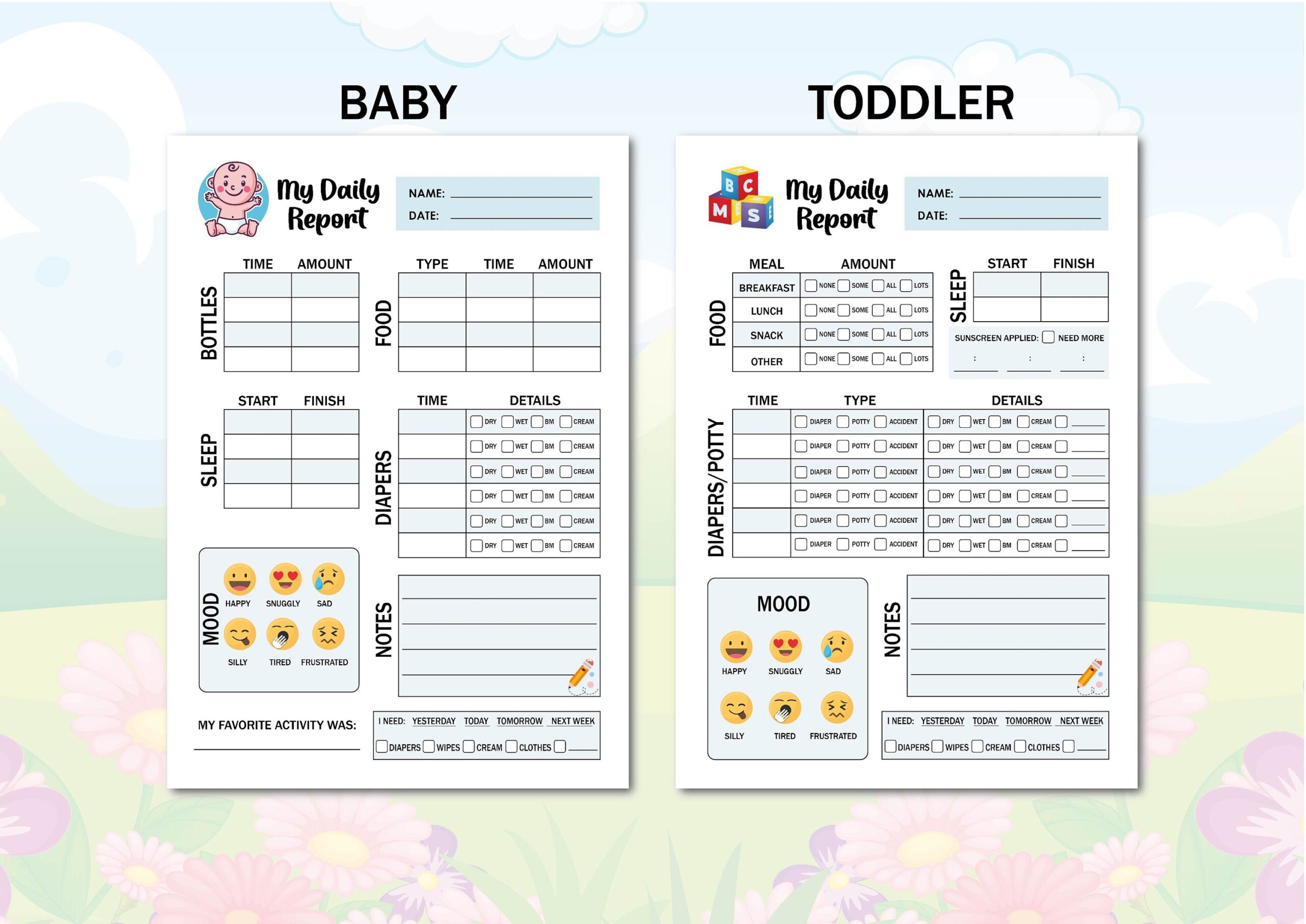 Baby Toddler Daily Log Baby Activity Log daycare Business Forms Daycare Branding Etsy