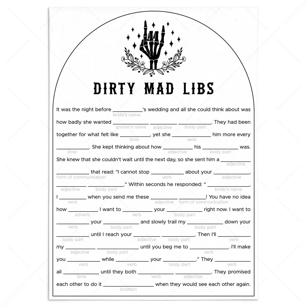 Bachelorette Party Dirty Mad Libs Game Printable Bride Or Die Worksheets Library
