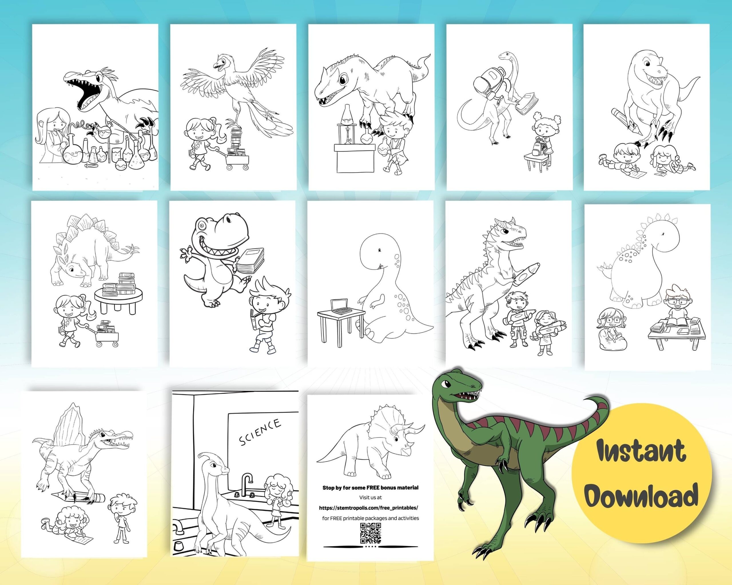 Back To School Dinosaur Coloring Pages Printable Coloring For Kids Dinosaur Printable Back To School Coloring Pages Pdf Download Etsy