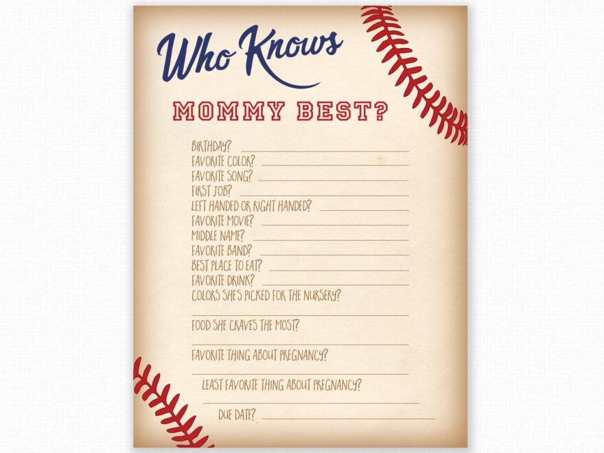 Baseball Baby Shower Who Knows Mommy Best Printable Baseball Baby Shower Game Digital Instant Download Baseball Shower Game Etsy