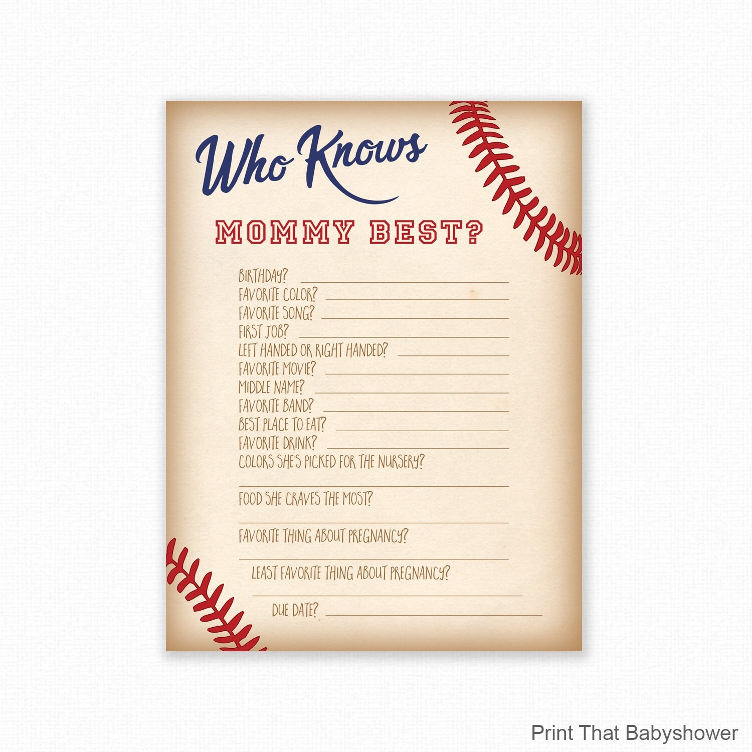 Baseball Baby Shower Who Knows Mommy Best Printable Baseball Baby Shower Game Digital Instant Download Baseball Shower Game Etsy