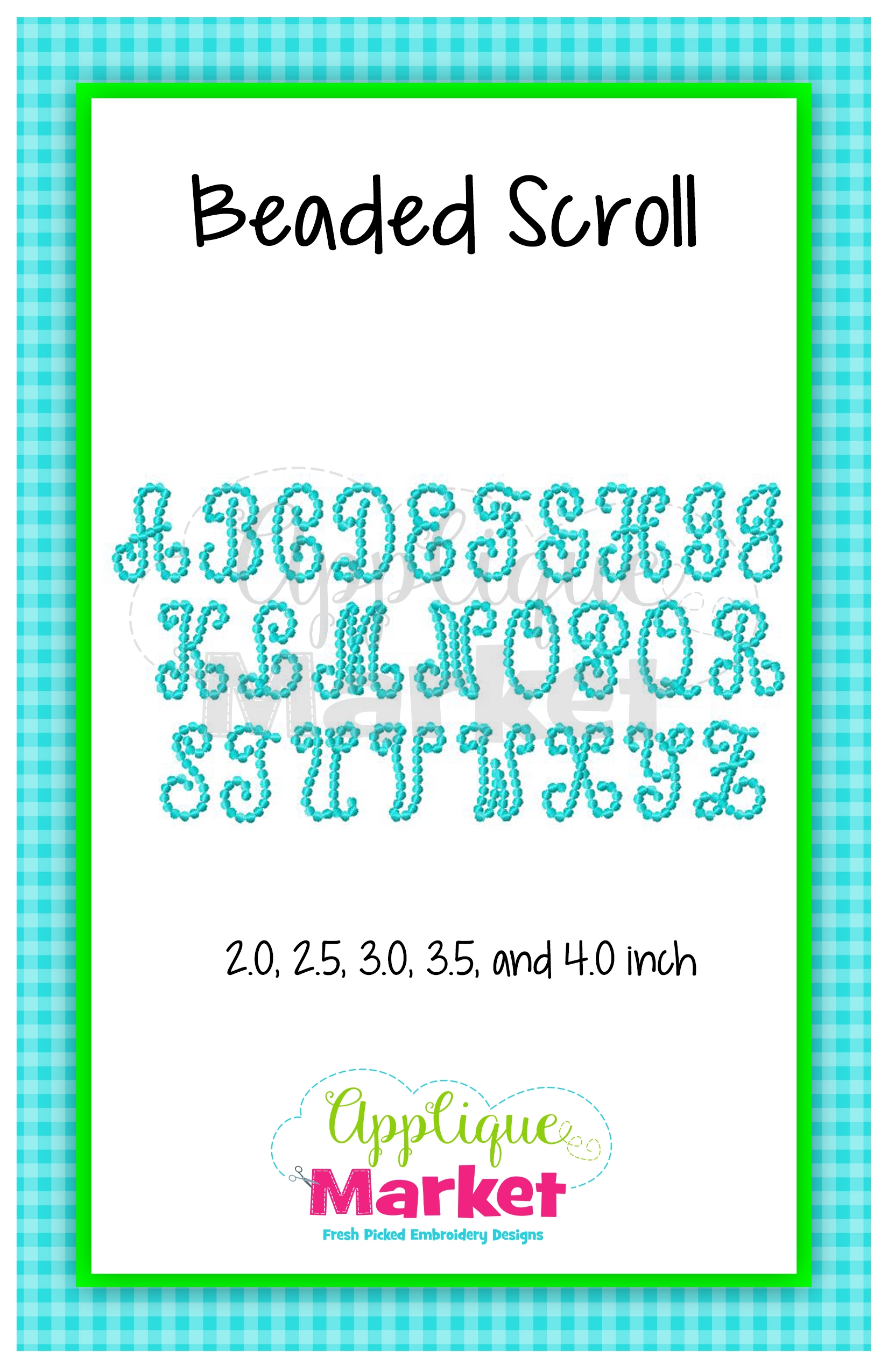 Beaded Scroll Alphabet Applique Design