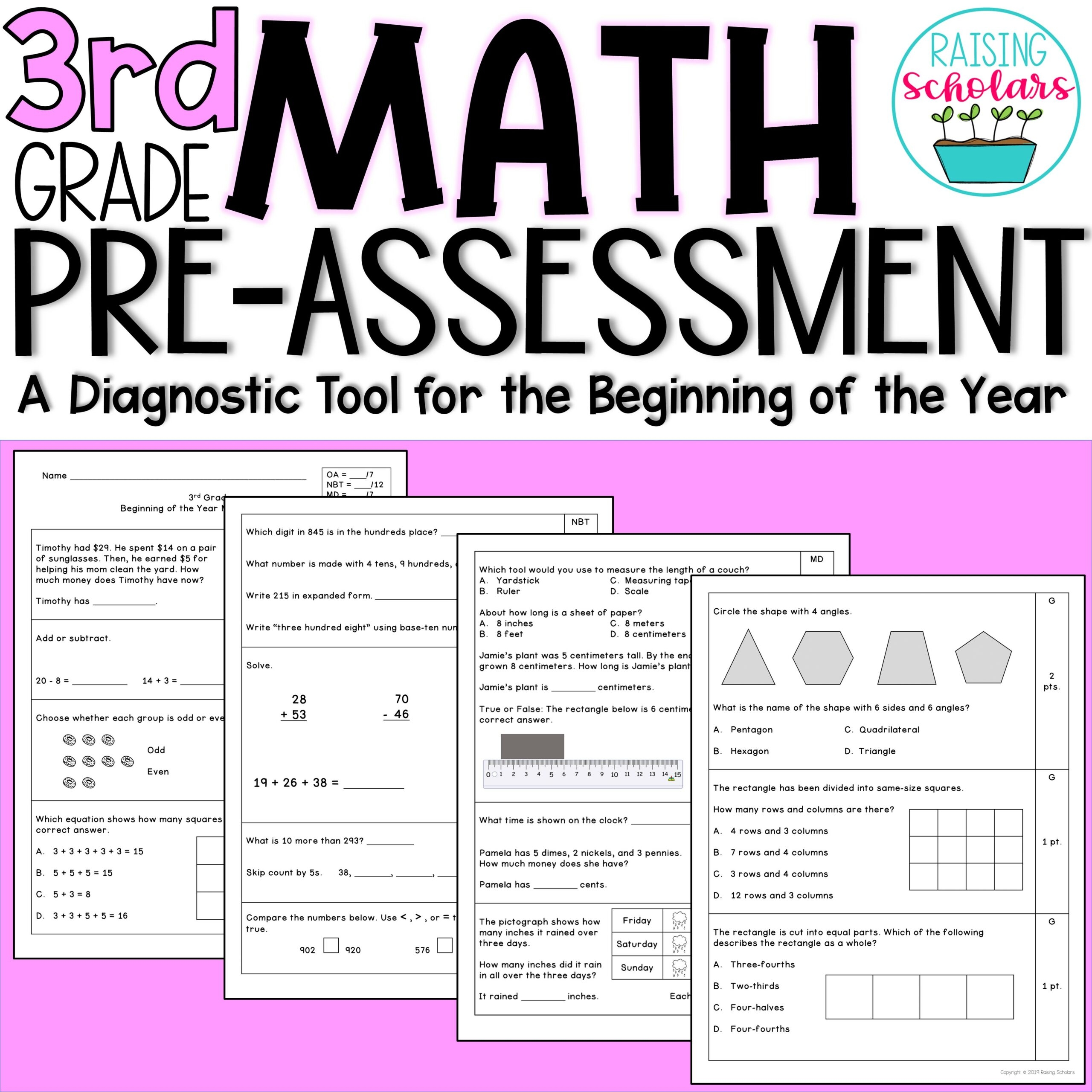 Beginning Of Year 3rd Grade Math Pre Assessment Pretest Made By Worksheets Library