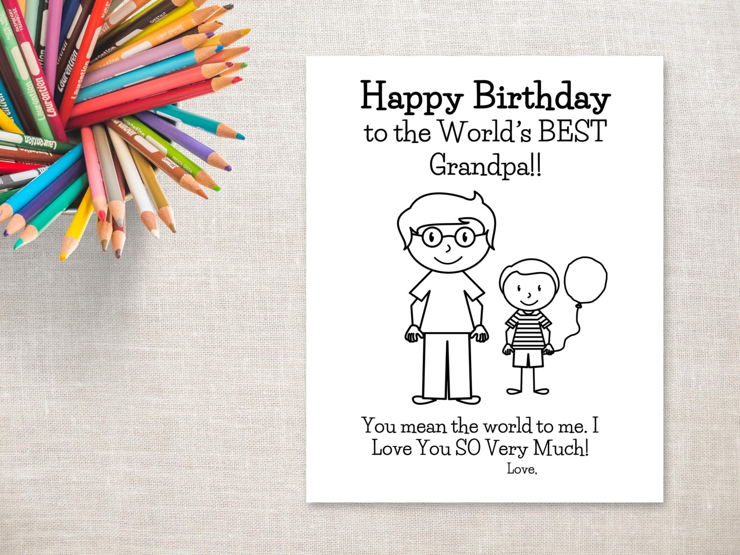 Birthday Coloring Printable Boy Grandpa Birthday Card To Grandpa From Grandson Etsy