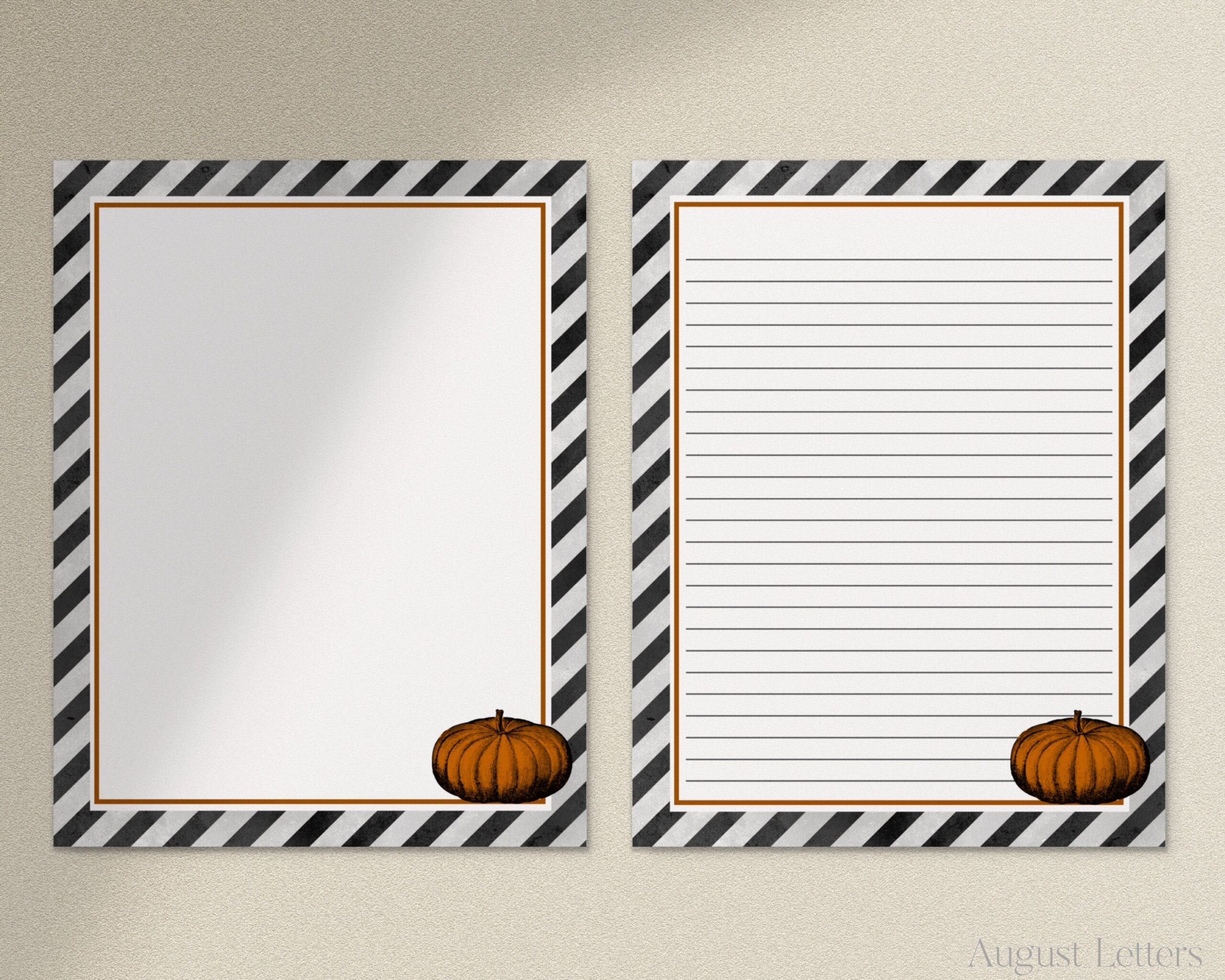 Black White Striped Pumpkin Halloween Printable Letter Writing Paper A4 8 5x11 Lined Unlined Digital Stationery Paper Etsy