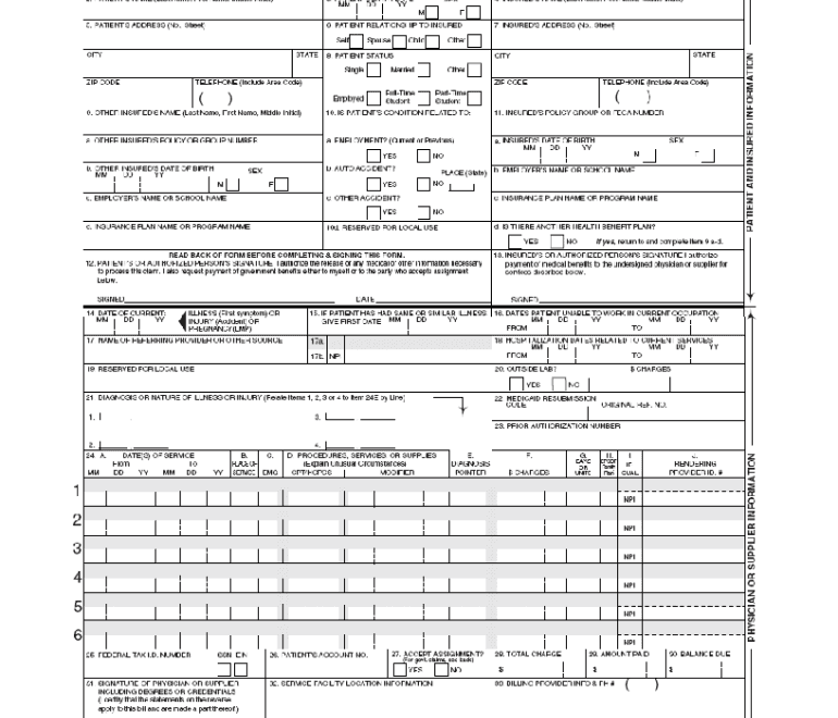 Blank Cms 1500 Form Printable Fill Online Printable Fillable Blank PdfFiller