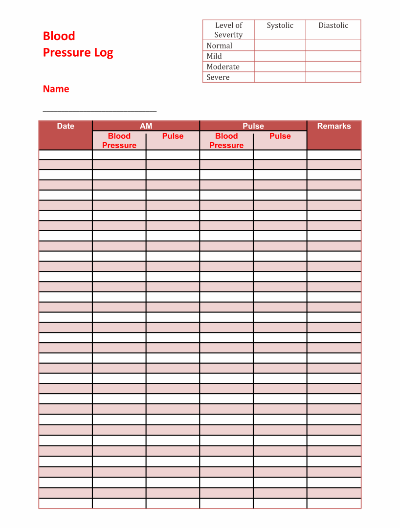 Printable Blood Pressure Range Chart