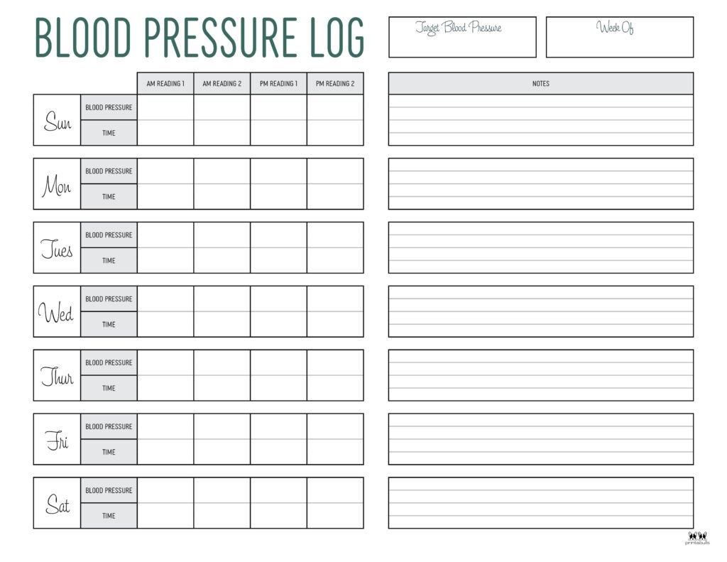 Blank Blood Pressure Chart Printable