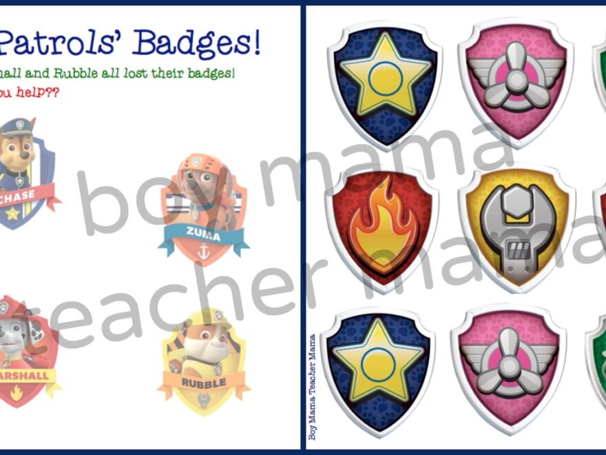 Boy Mama FREE Paw Patrol Find The Badge Printable Game Boy Mama Teacher Mama