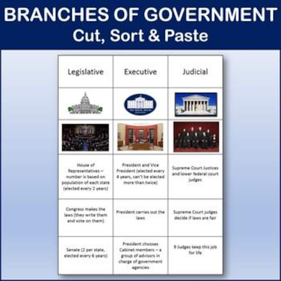 Branches Of U S Government Cut Sort And Paste Worksheet Graphic Organizer Editable DIGITAL DOWNLOAD Etsy