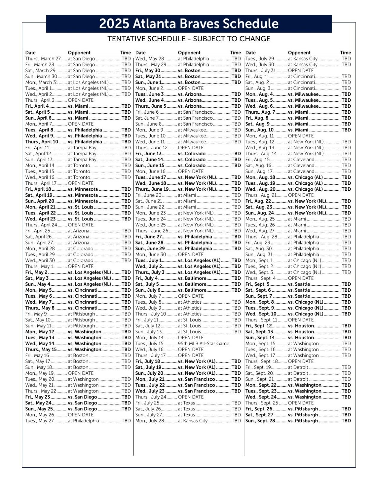 Braves 2025 Schedule Has Been Announced Including Date Of All Star Game In Atlanta Atlanta Braves Rowdysports tv