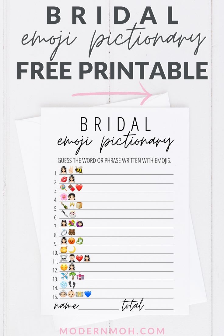 Bridal Emoji Pictionary Free Printable