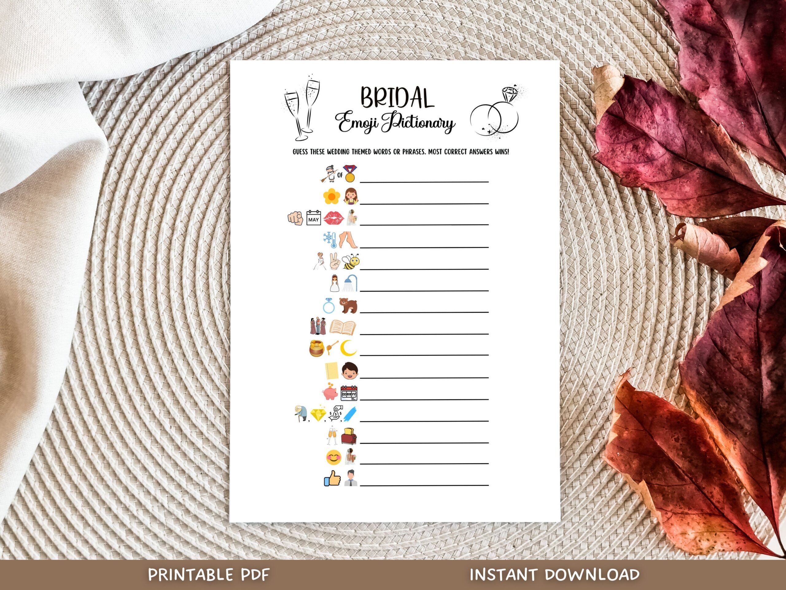 Wedding Emoji Pictionary Free Printable