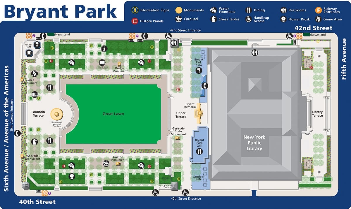 Printable Maps Around Bryant Park In Nyc