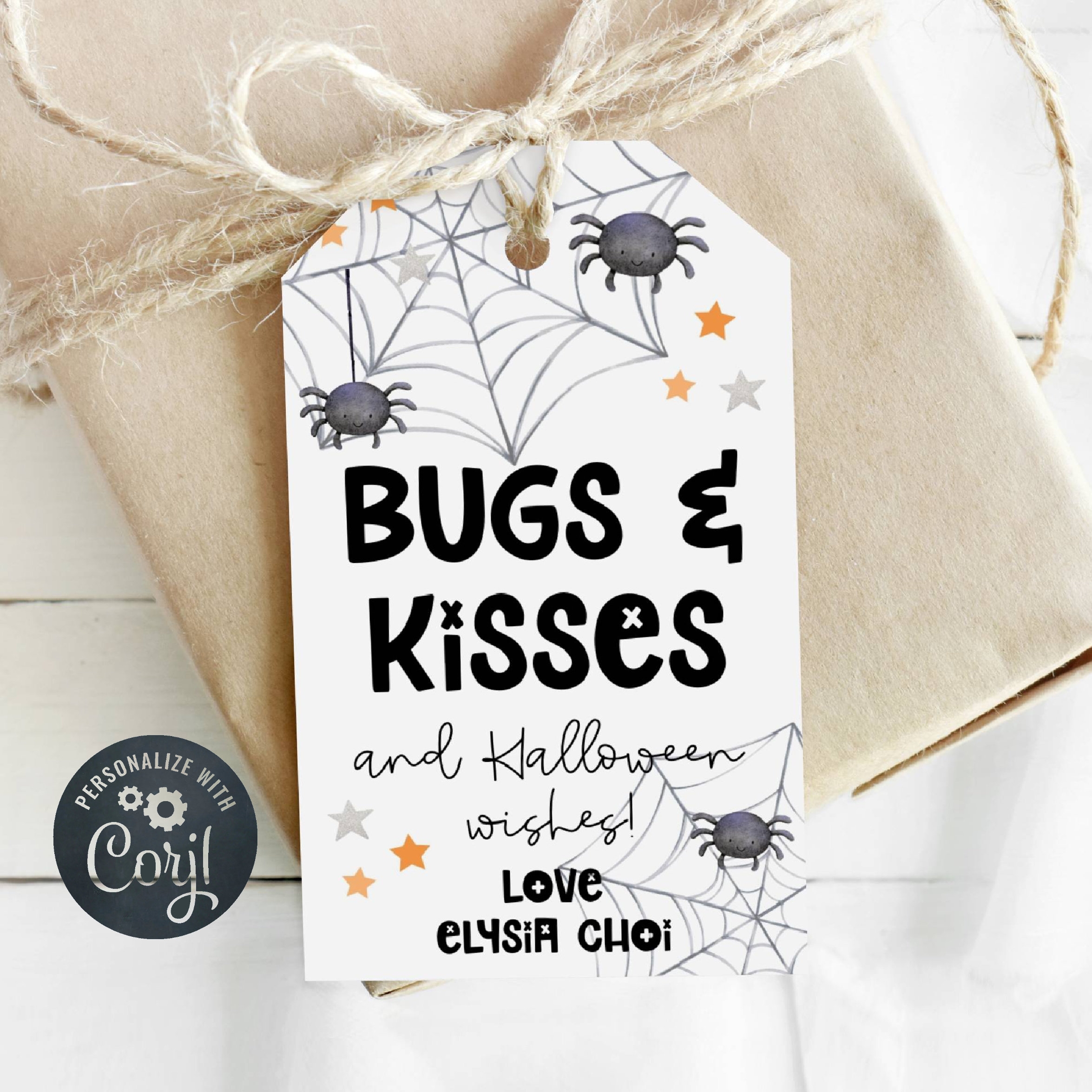 Bugs Kisses Halloween Gift Tag Template Printable Halloween Wishes Favor Tags Editable Spiderweb Stars Treat Bag Tag Instant Download Etsy Denmark