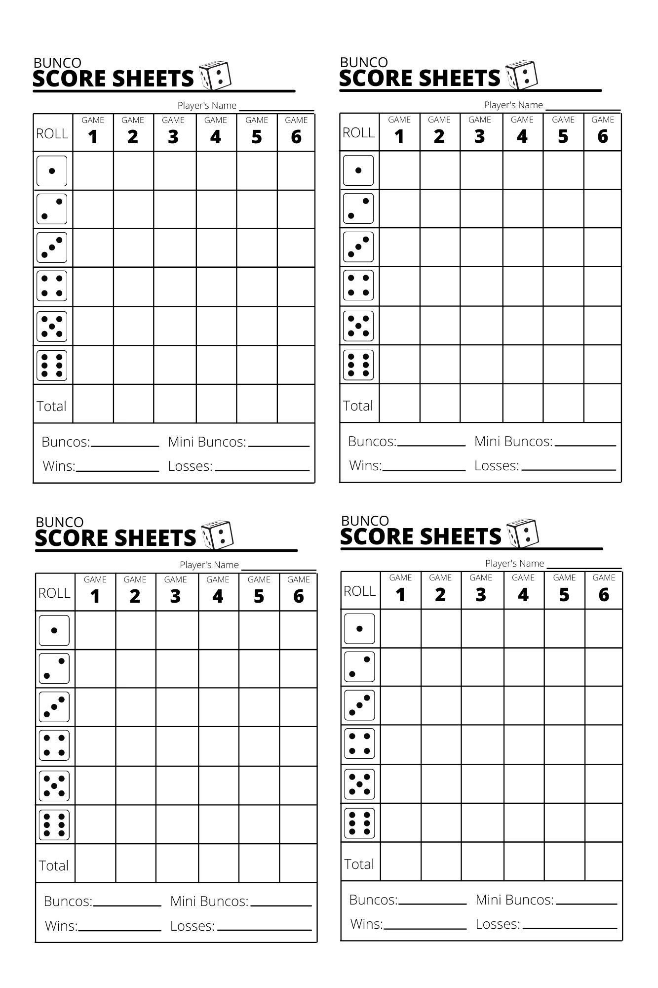 Bunco Score Sheets X4 Bunco Score Sheets Printable PDF Etsy Hong Kong