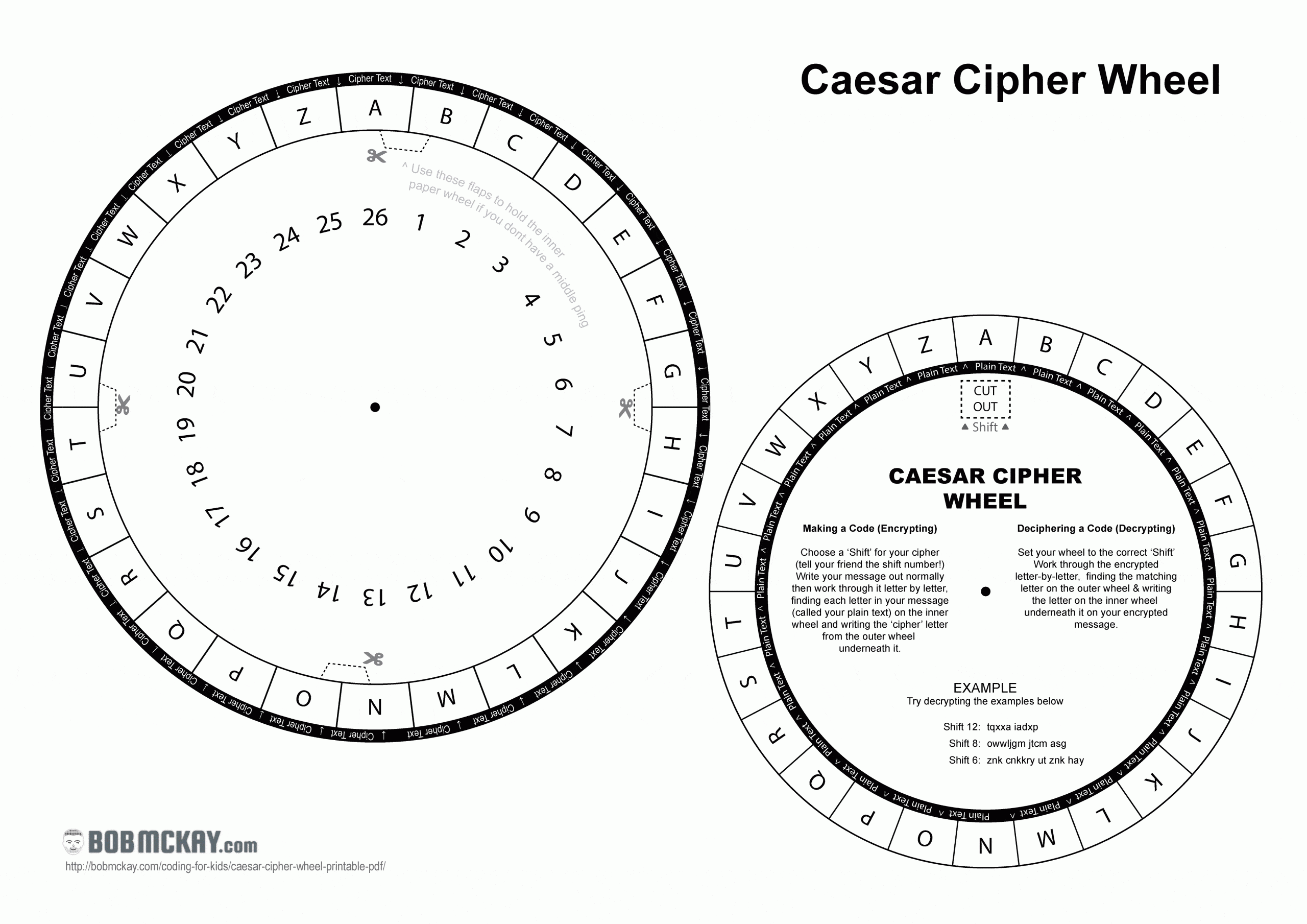 Caesar Cipher Wheel Printable PDF Bob McKay s Blog
