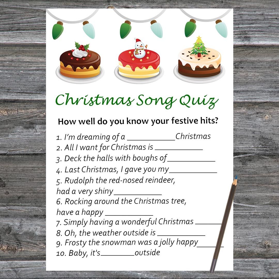 Cake Christmas Card Christmas Song Trivia Game Printable By SweetDesign TheHungryJPEG