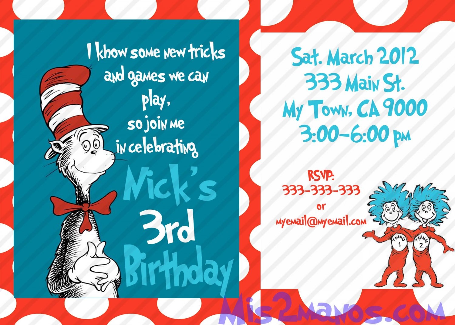 Cat In The Hat Birthday Invitations Printable One Hour Printable Photo Dr Suess Print At Home DIY