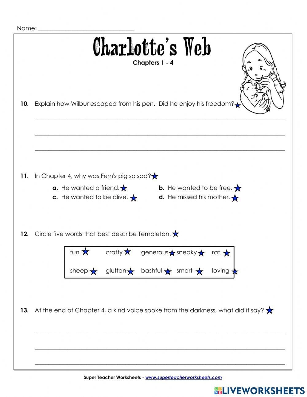 Charlottes Web Chapters 1 4 Questions Online Exercise For Live Worksheets Library