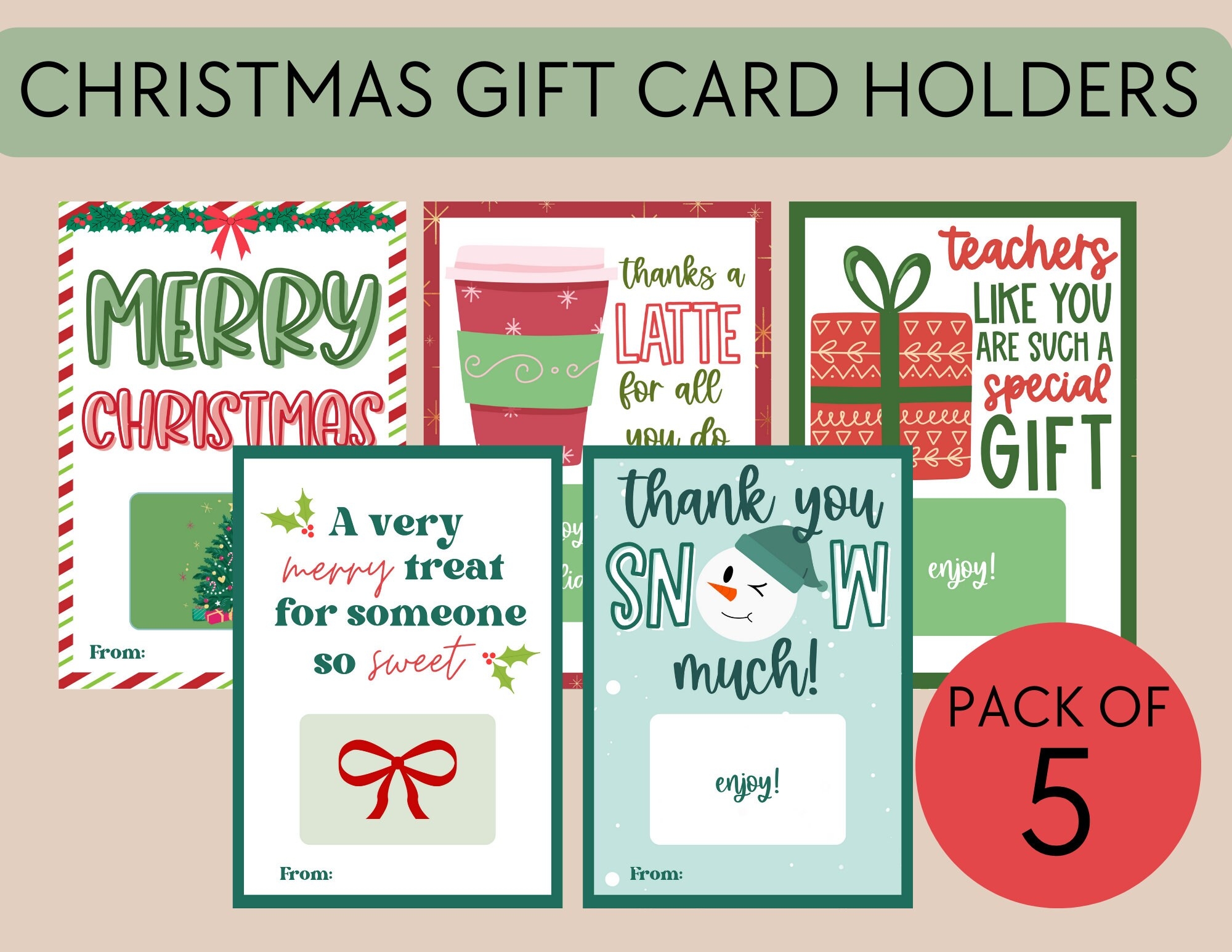 Christmas Gift Card Holders Printable Holiday Gift Card For Staff Teachers And Coworker Easy Last Minute Xmas Gifts Etsy