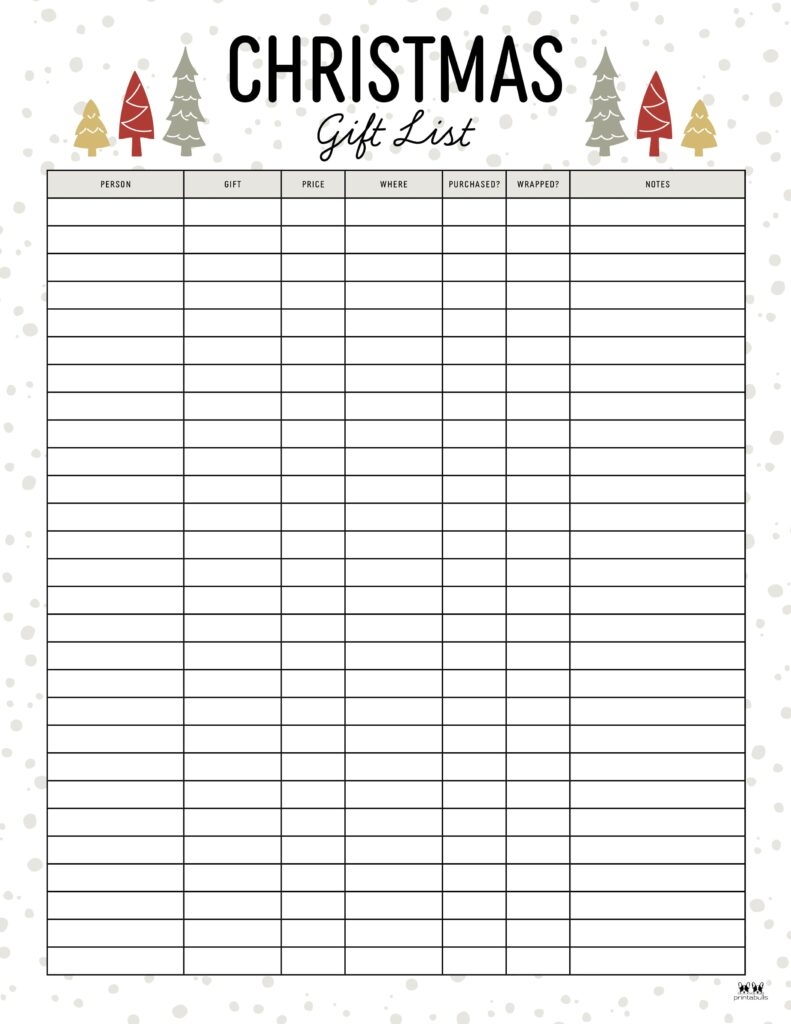 Christmas Gift List Templates 20 FREE Pages Printabulls