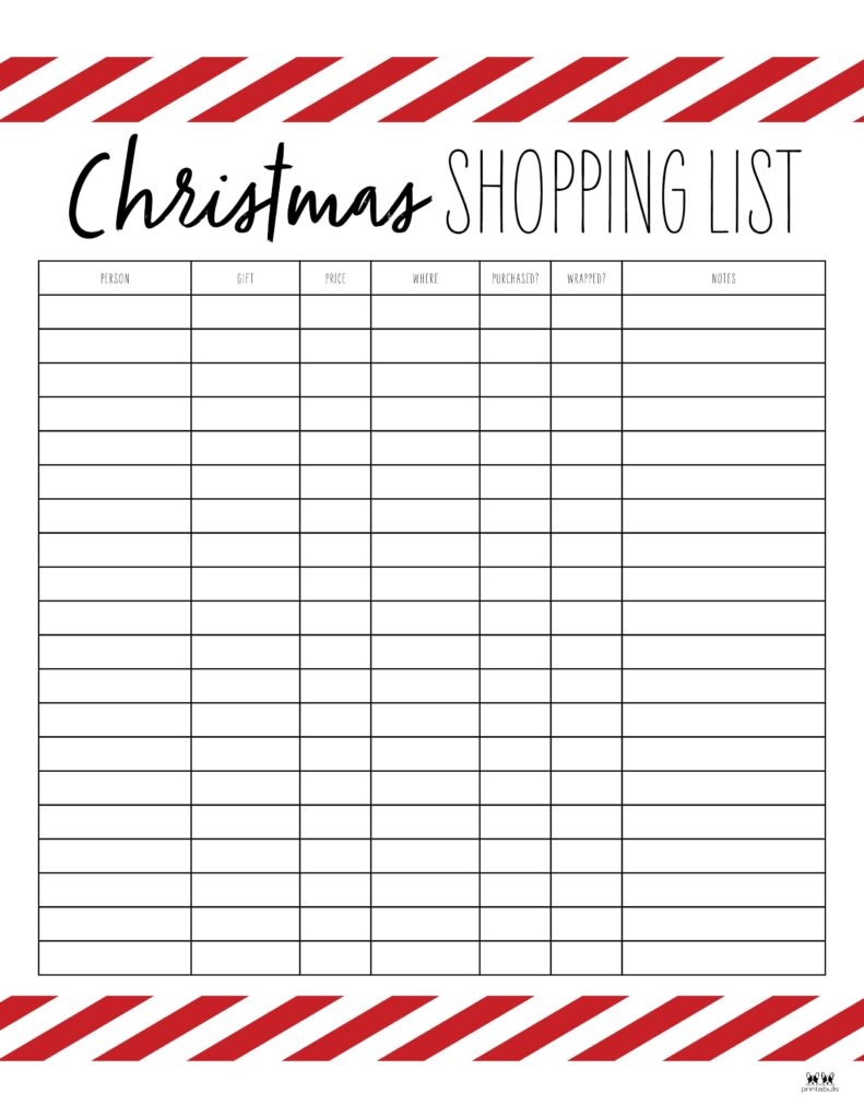 Free Printable Christmas Shopping List