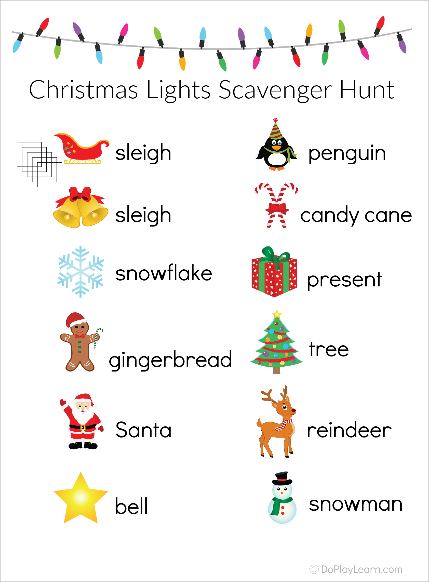 Christmas Light Scavenger Hunt Free Printable Do Play Learn