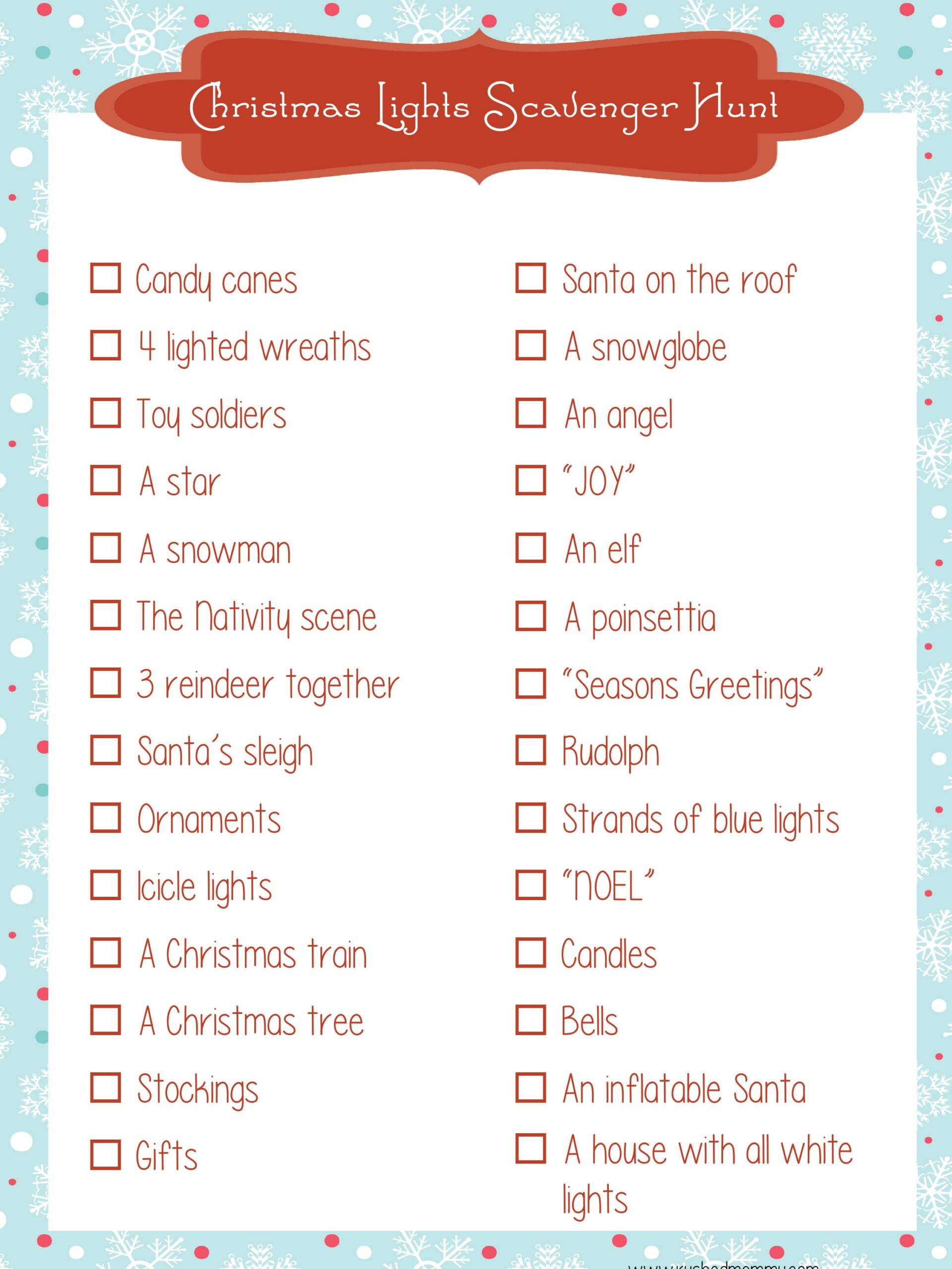 Christmas Light Scavenger Hunt Printable With Pictures
