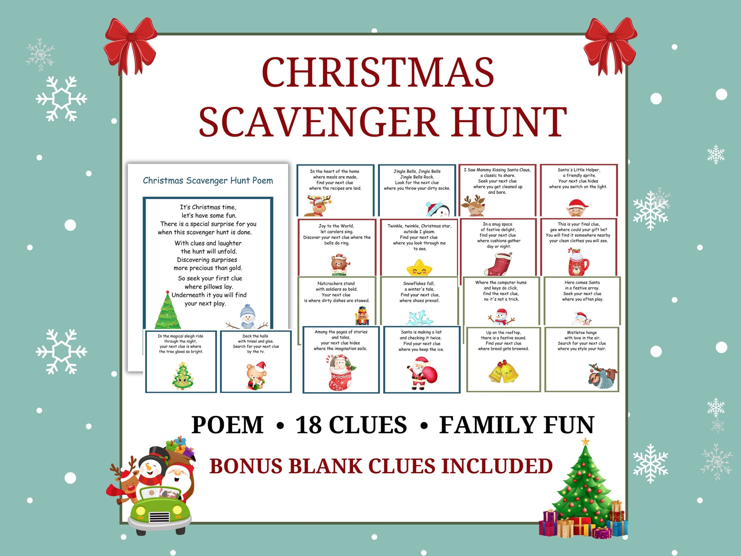 Christmas Scavenger Hunt Printable Indoor Christmas Treasure Hunt Clues Christmas Scavenger Hunt For Kids Holiday Activities Family Game Etsy