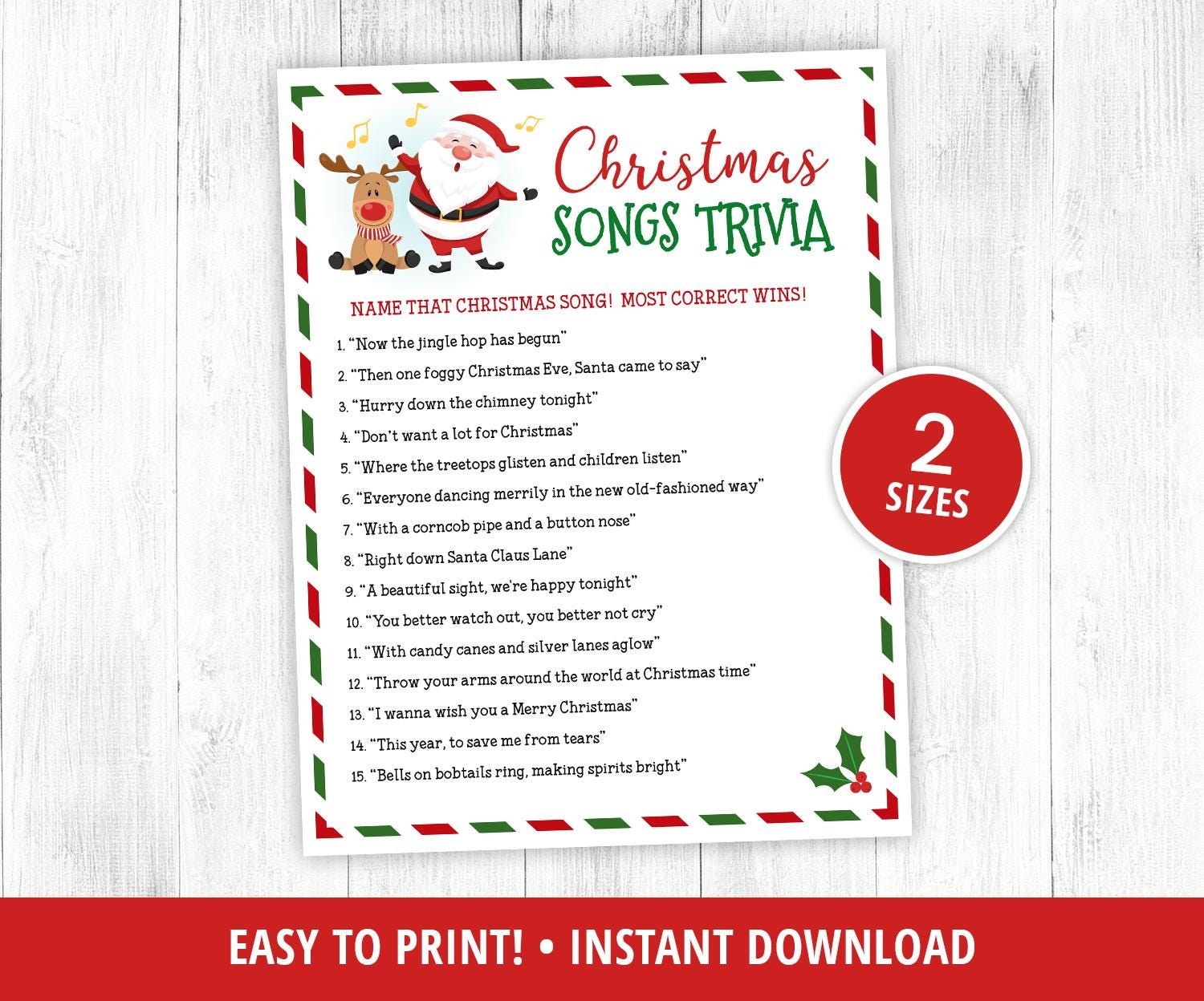 Printable Christmas Songs Trivia Games