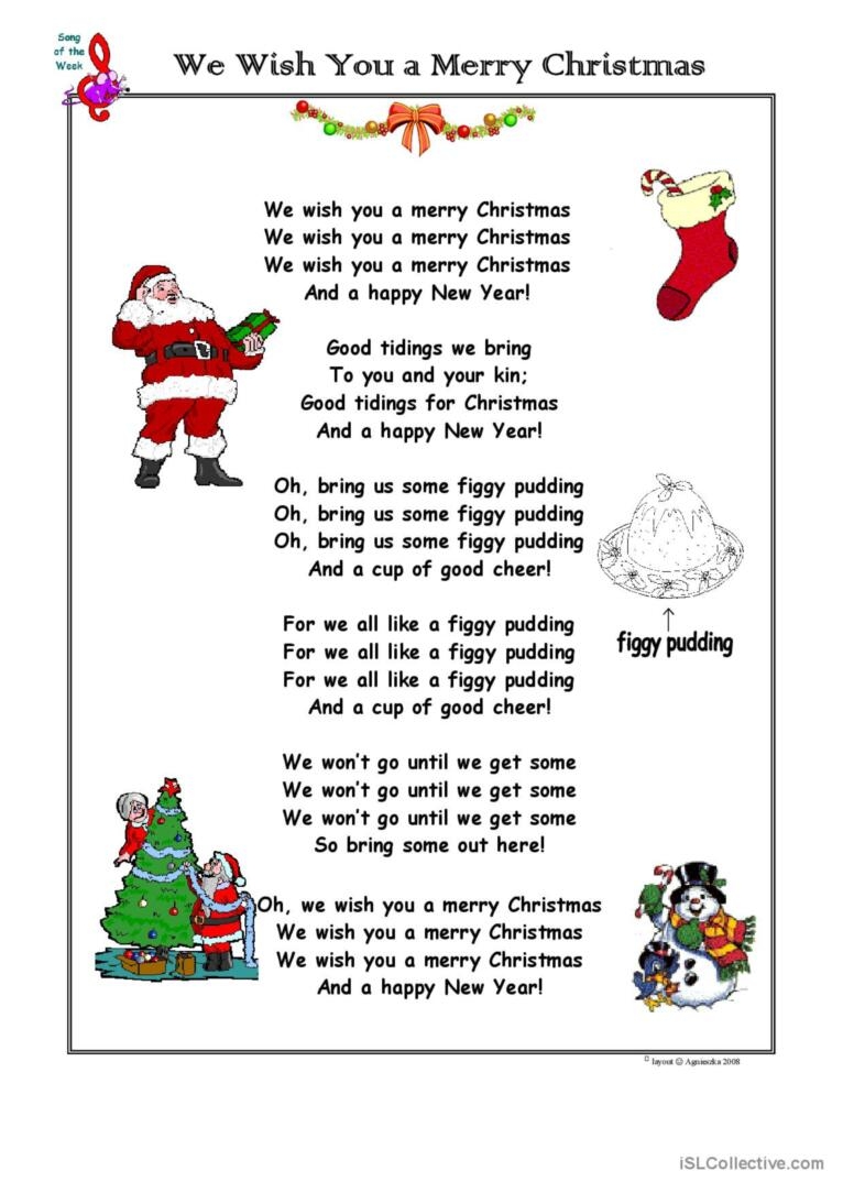 Christmas Song We Wish You A Merry C English ESL Worksheets Pdf Doc