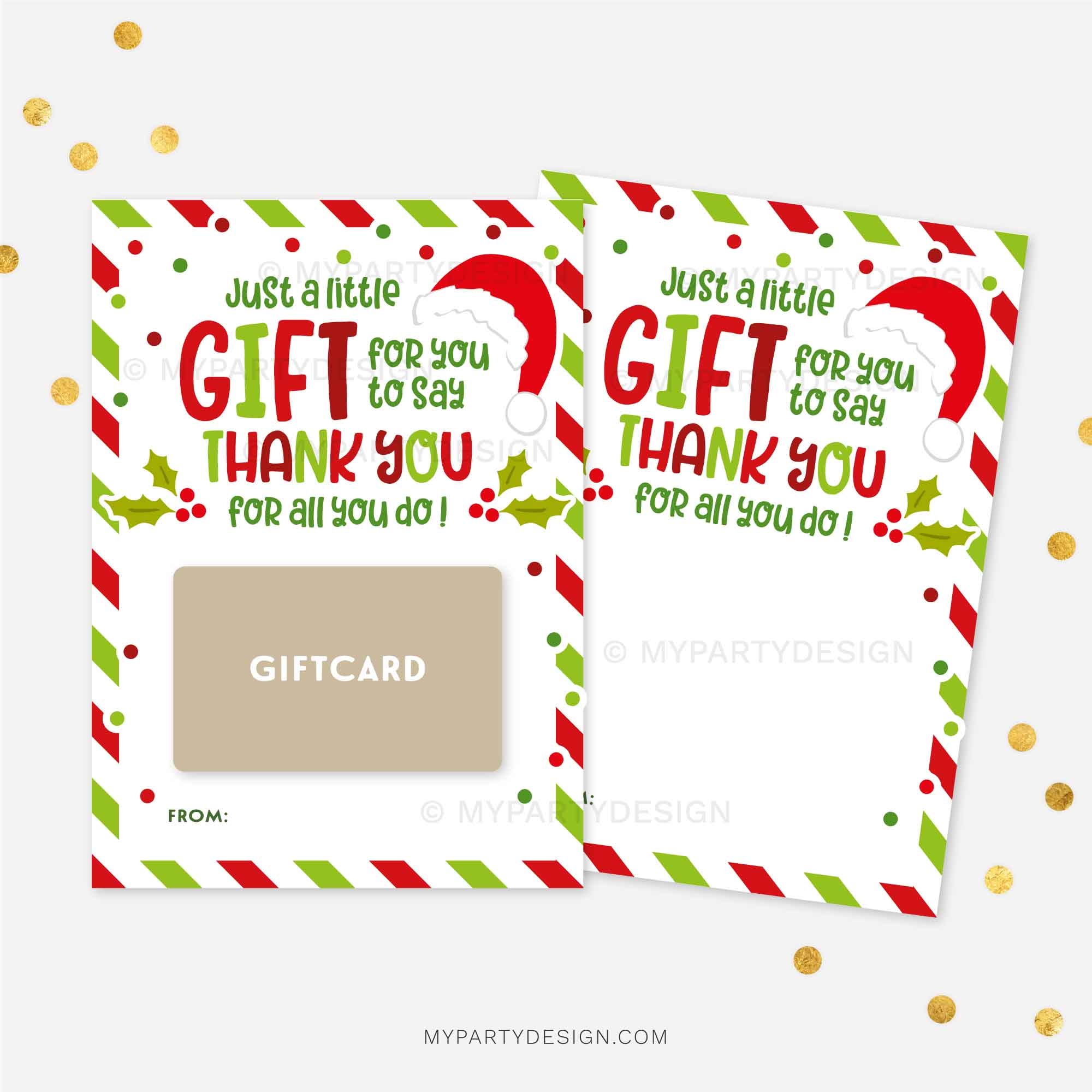 Christmas Thank You Gift Card Holder Printable PDF My Party Design