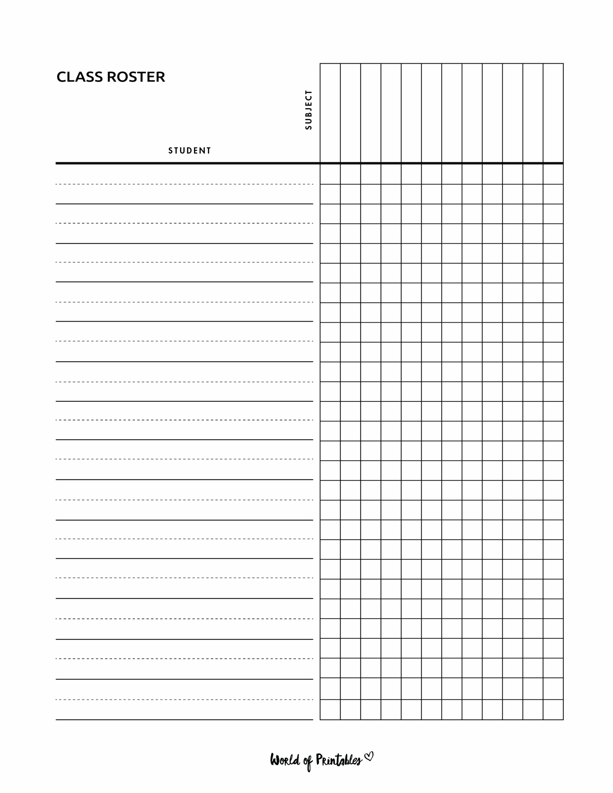 Class Roster Templates World Of Printables