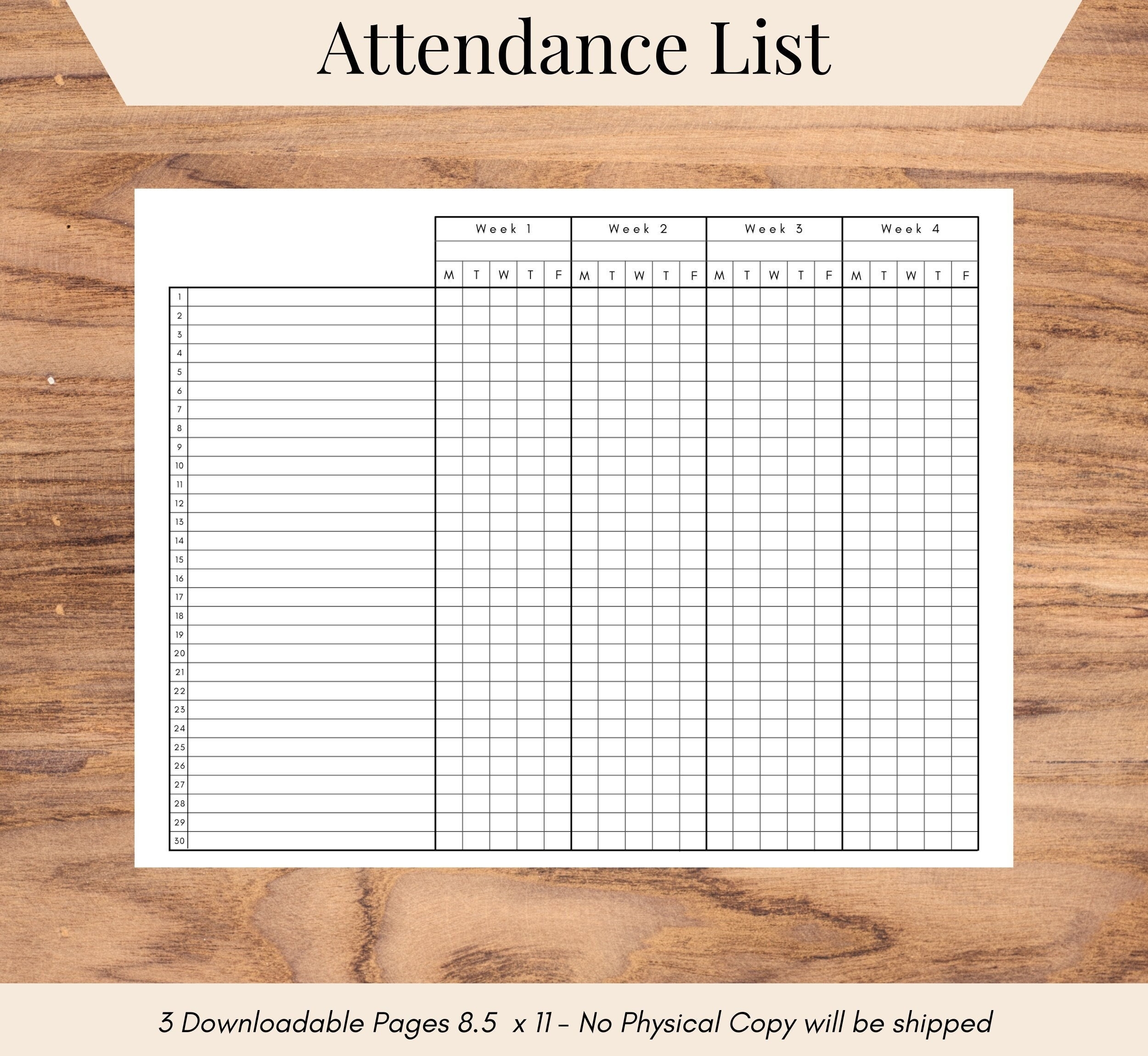 Classroom Attendance Printable Etsy