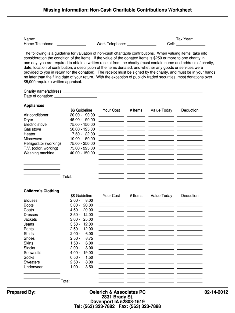 Itemized Donation List Printable 2025
