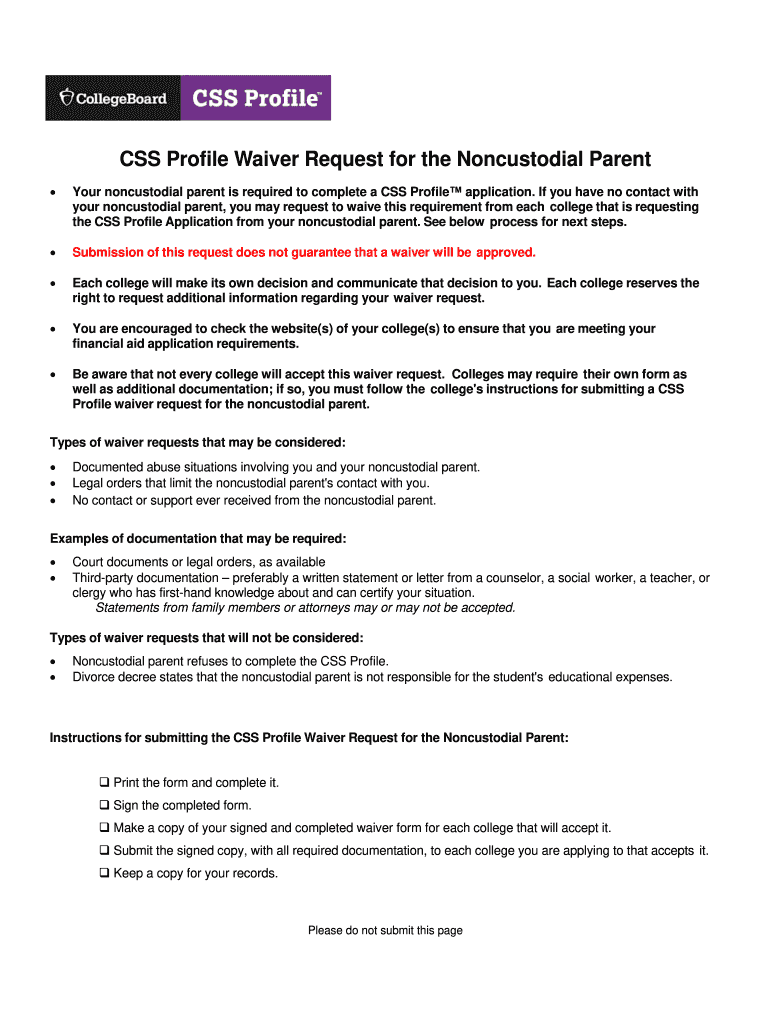 Collegeboard Css Profile Noncustodial Parent B035 Form Fill Online Printable Fillable Blank PdfFiller