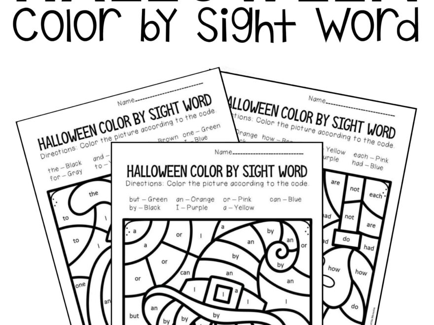 Color By Sight Word Halloween Kindergarten Worksheets