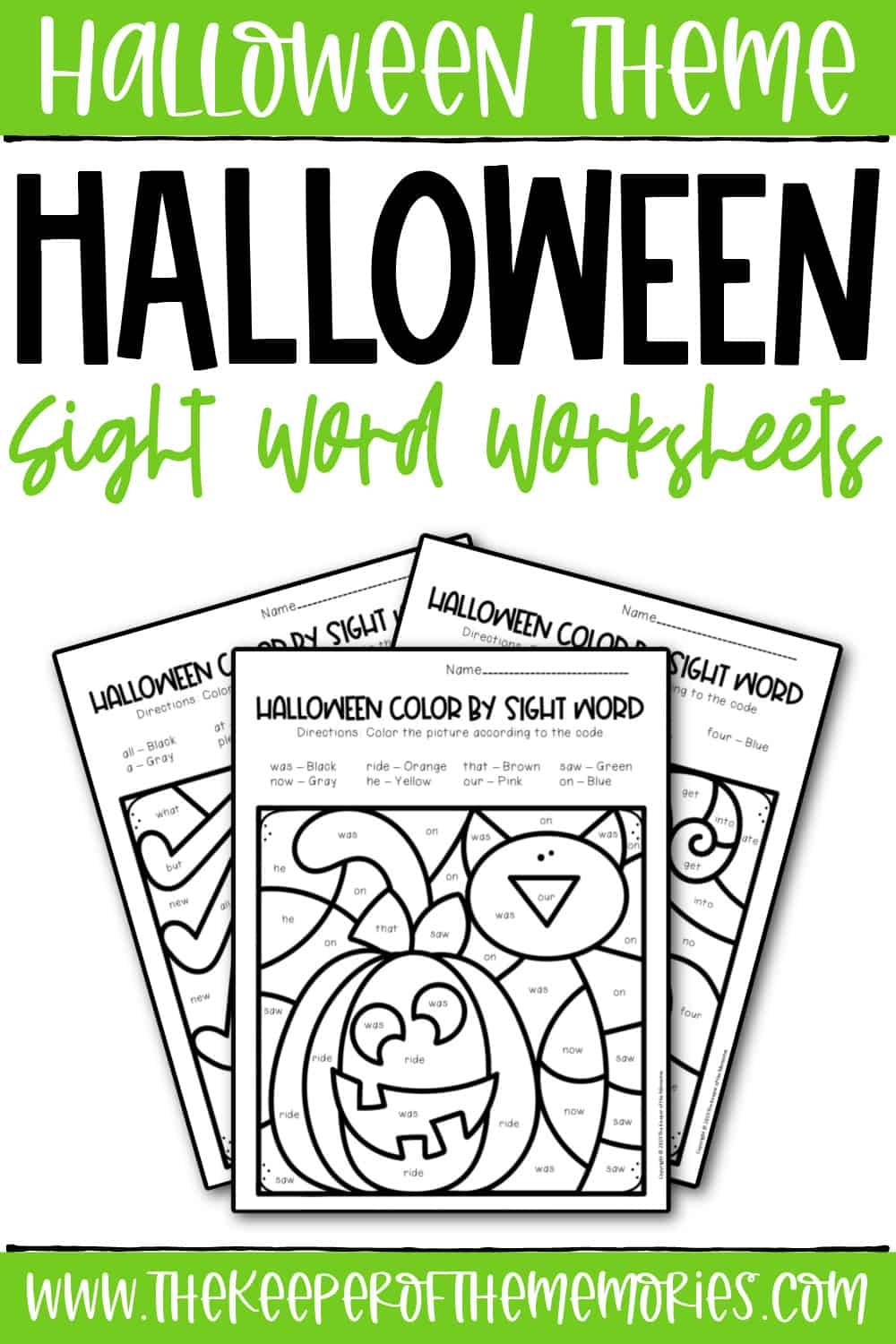Color By Sight Word Halloween Worksheets For Kindergartners