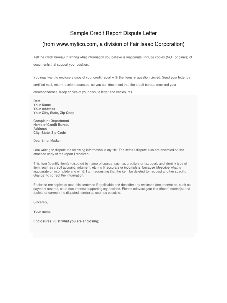 Credit Dispute Letter Fill Online Printable Fillable Blank PdfFiller