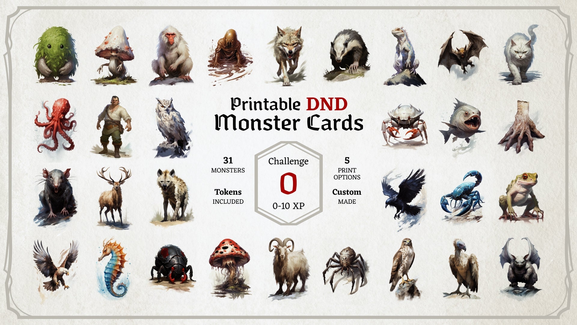 D D Monster Cards Challenge 0 Tokens Foldable Board Cards Custom Made High quality Cards Easy Digital Download Monster Manual Etsy