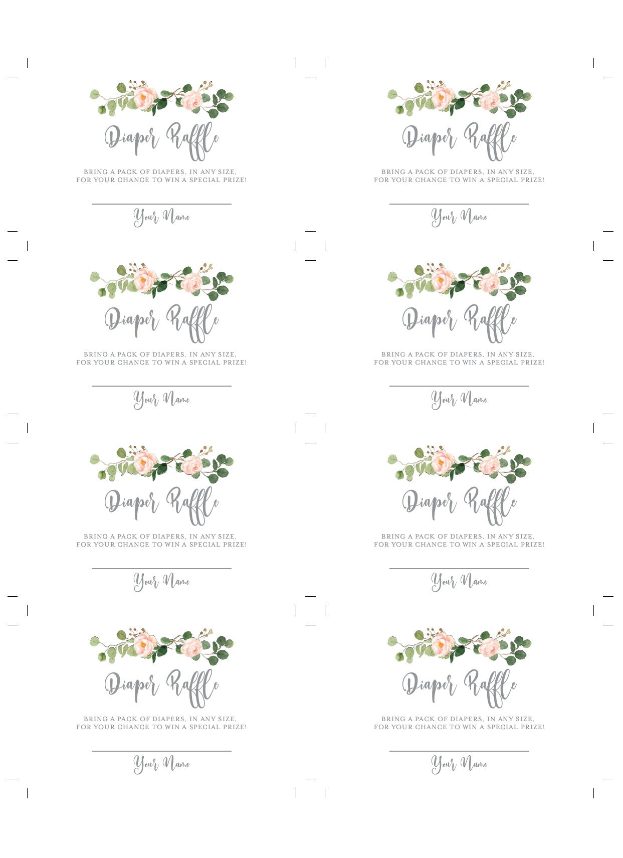 Diaper Raffle Ticket Printable Diaper Raffle Insert Diaper Raffle Game Gender Neutral Baby Shower Raffle Cards WB2 Worksheets Library