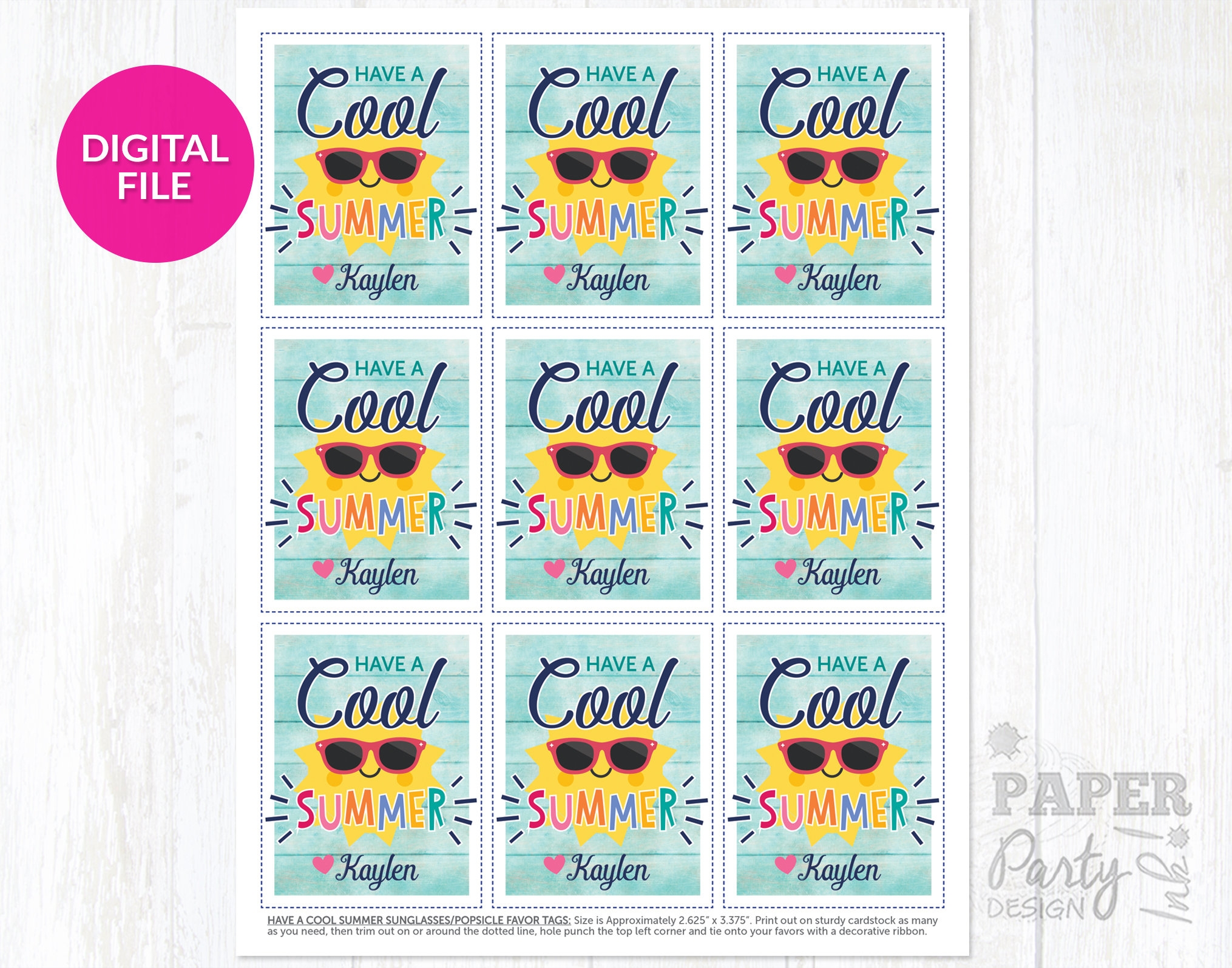 Digital Have A Cool Summer Tags Summer Favor Tags For School Personalized Cool Summer Tag Printables End Of School Year Party Summer Tag Etsy