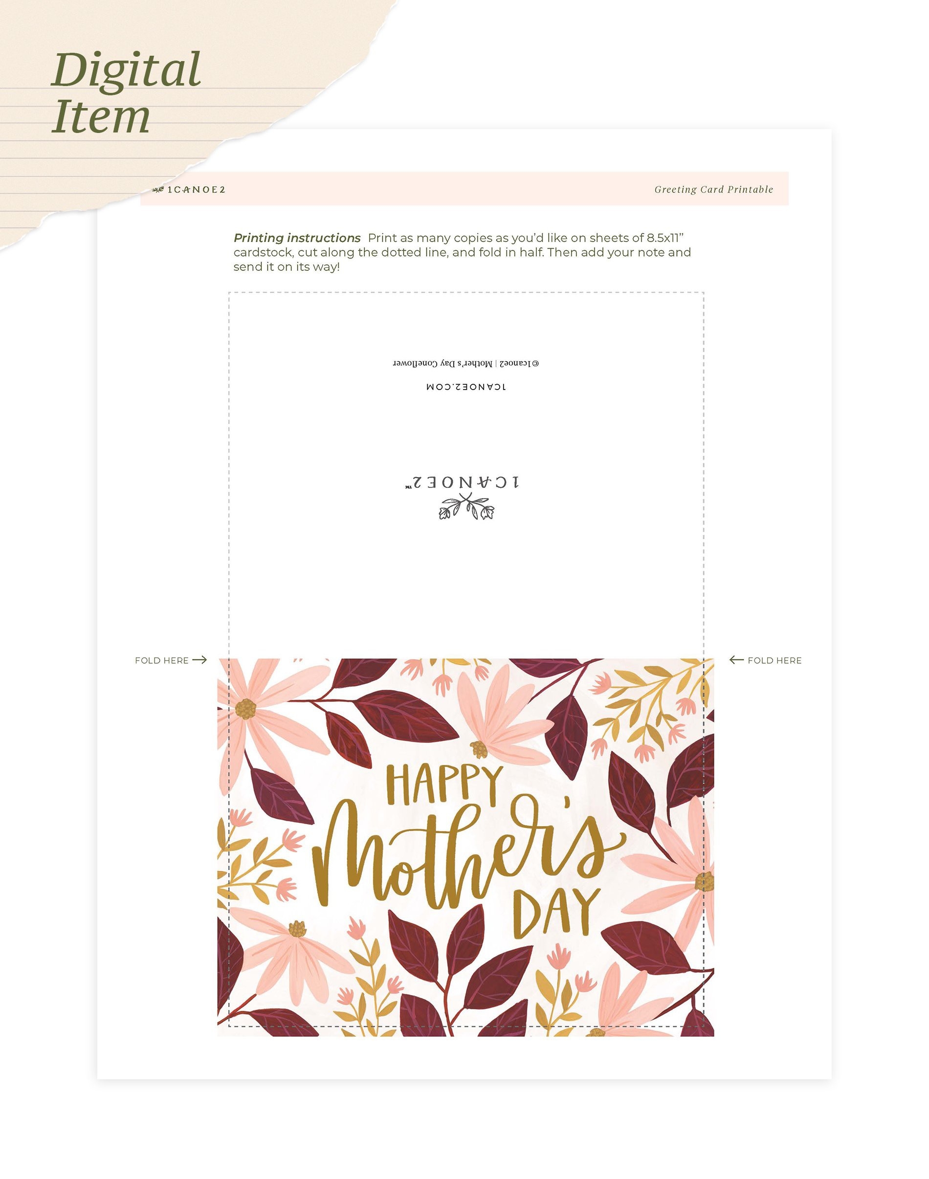 Digital Printable Mother s Day Coneflower Greeting Card 1canoe2