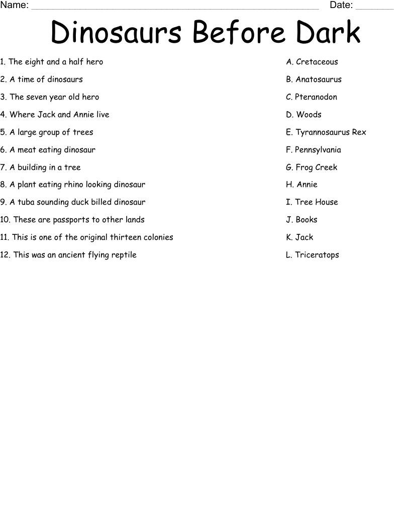Dinosaurs Before Dark Worksheet WordMint