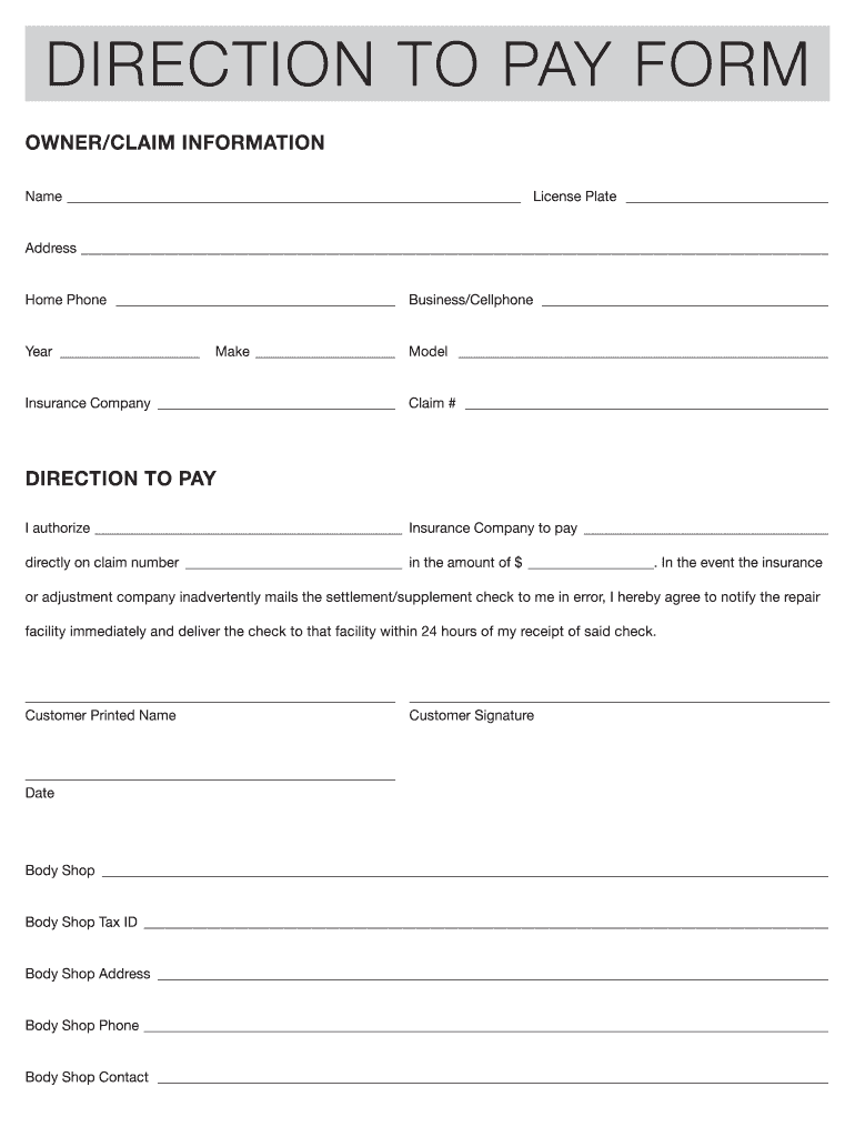 Direction To Pay Form Template Fill Online Printable Fillable Blank PdfFiller