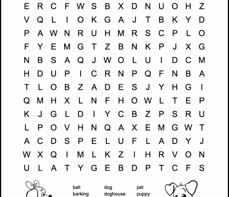 Dog Themed Word Search For Kids Tree Valley Academy